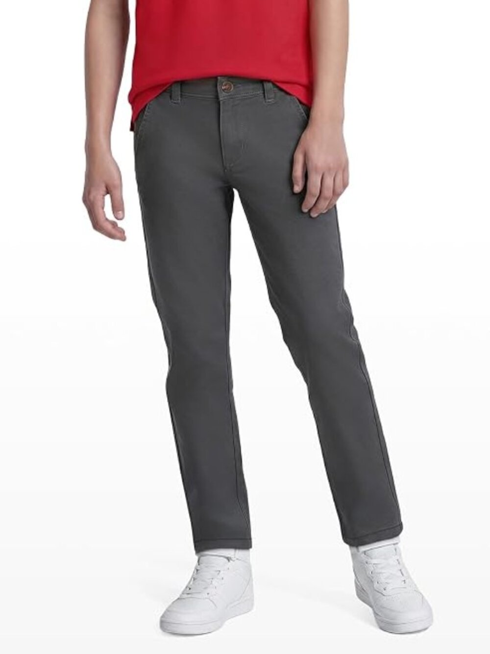 IZOD School Uniform Flat Front Twill Pants Boys 14 Grey Slim Adjustable Waist